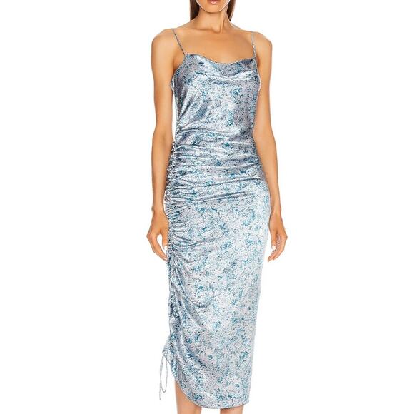 Cinq a Sept 0 Womens Sapir Dress Sky Dive Blue Slip Ruched Side Satin Party - Picture 1 of 12
